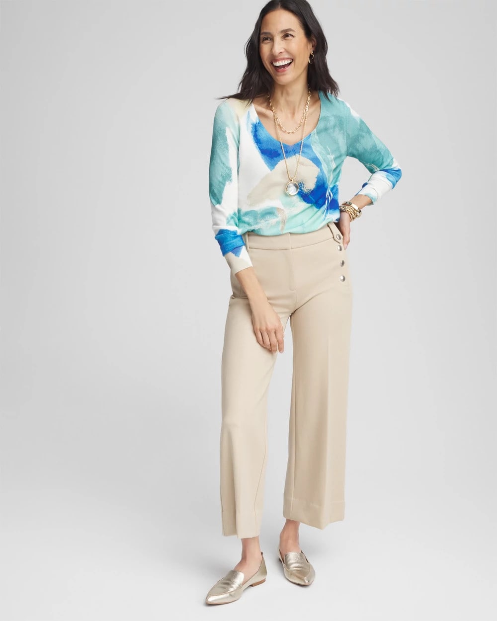 Chico's Outlet Wild Truffle Button Knit Twill Cropped Pants