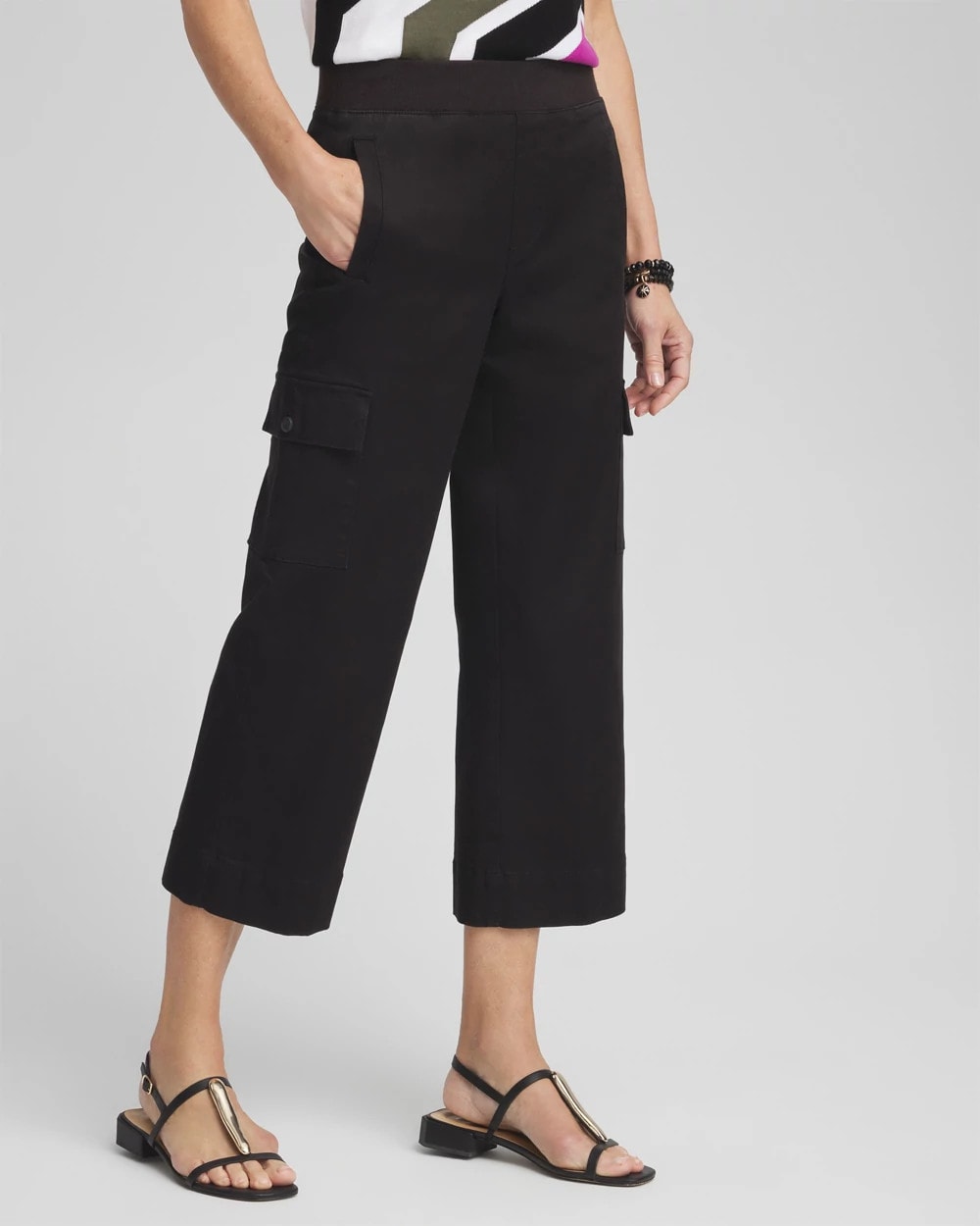 Chico's On Sale Black Cargo Straight Leg Cropped Pants