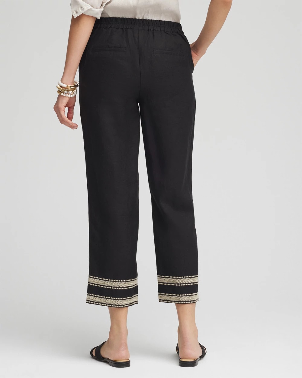 Chico's Discount Black Linen Elastic Waist Cropped Pants