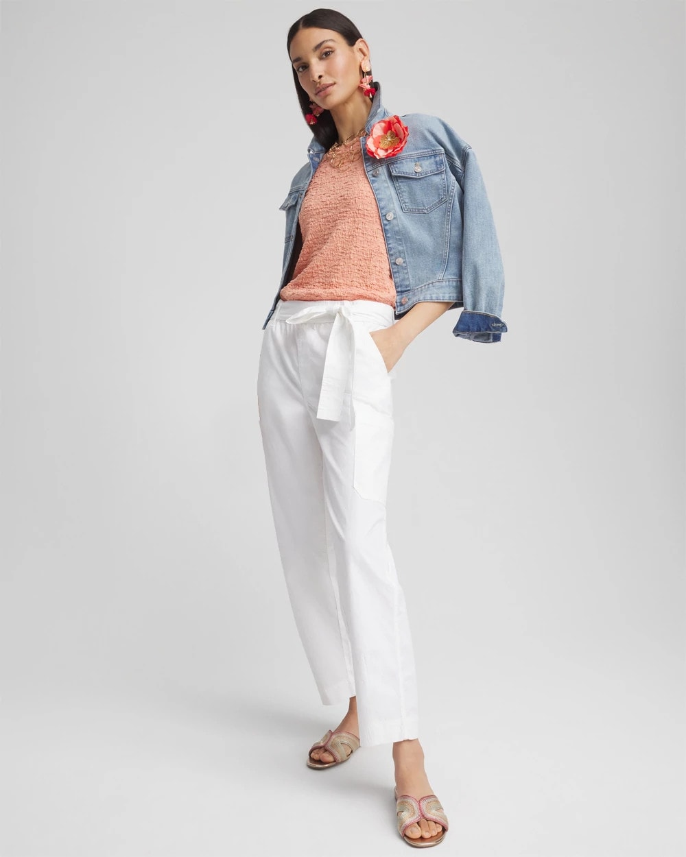 Chico's Sale Alabaster Poplin Pull-On Tapered-Leg Cropped Pants