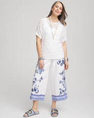 Chico's On Sale Alabaster Butterfly Pull-On Linen Cropped Pants