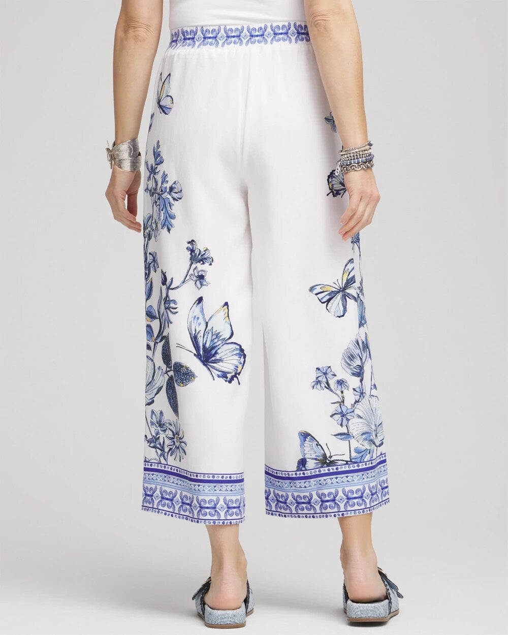 Chico's On Sale Alabaster Butterfly Pull-On Linen Cropped Pants