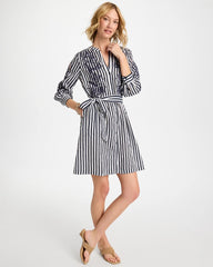 Chico's Online Navy Embroidered Striped Dress