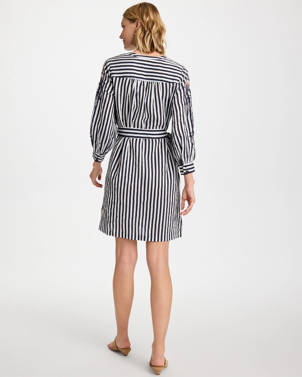 Chico's Online Navy Embroidered Striped Dress