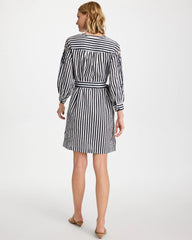 Chico's Online Navy Embroidered Striped Dress
