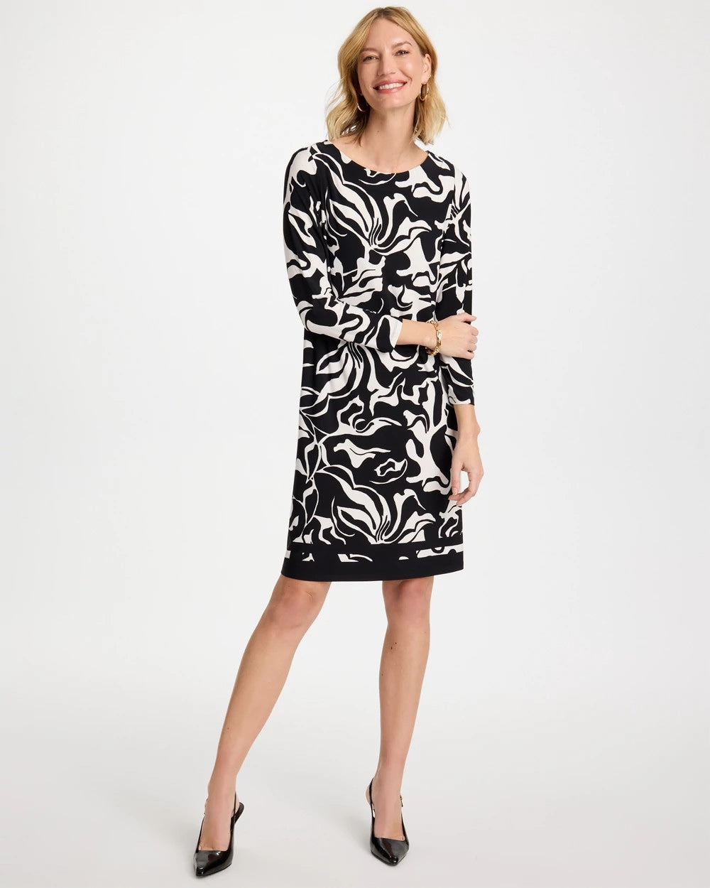 Chico's Discount Black Jersey Knit Boatneck Shift Dress