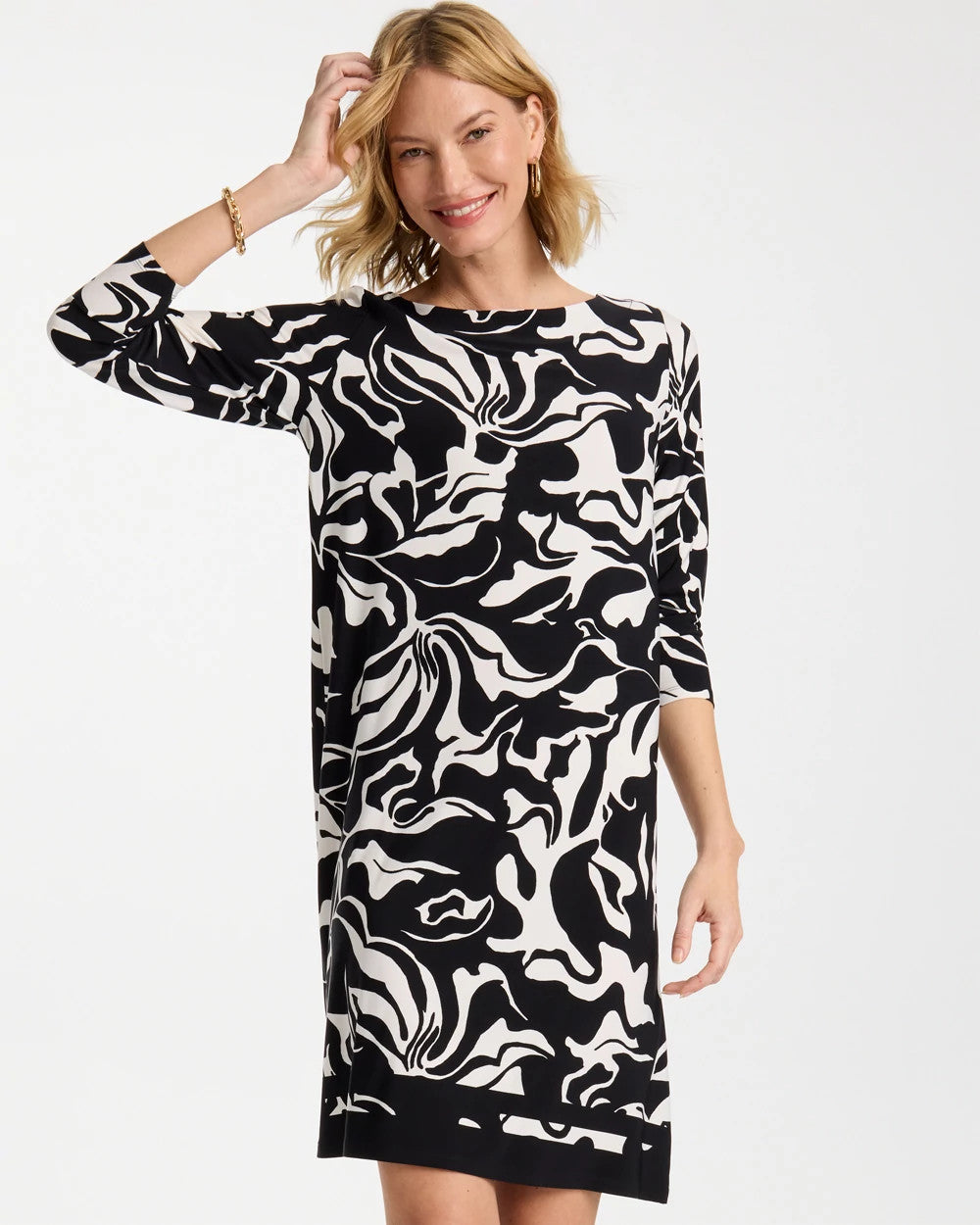 Chico's Discount Black Jersey Knit Boatneck Shift Dress