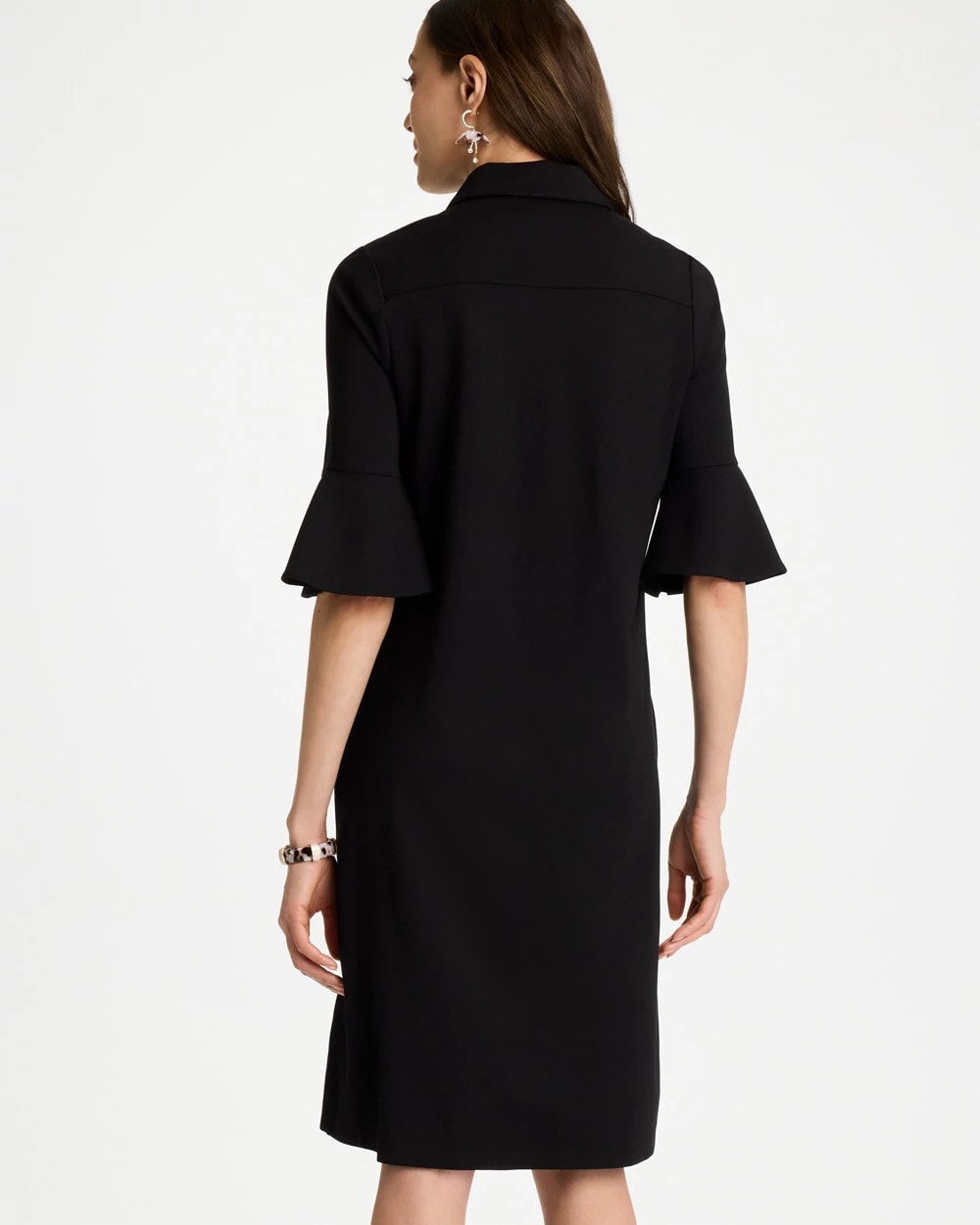 Chico's Sale Black Knit Flounce Sleeve Dress