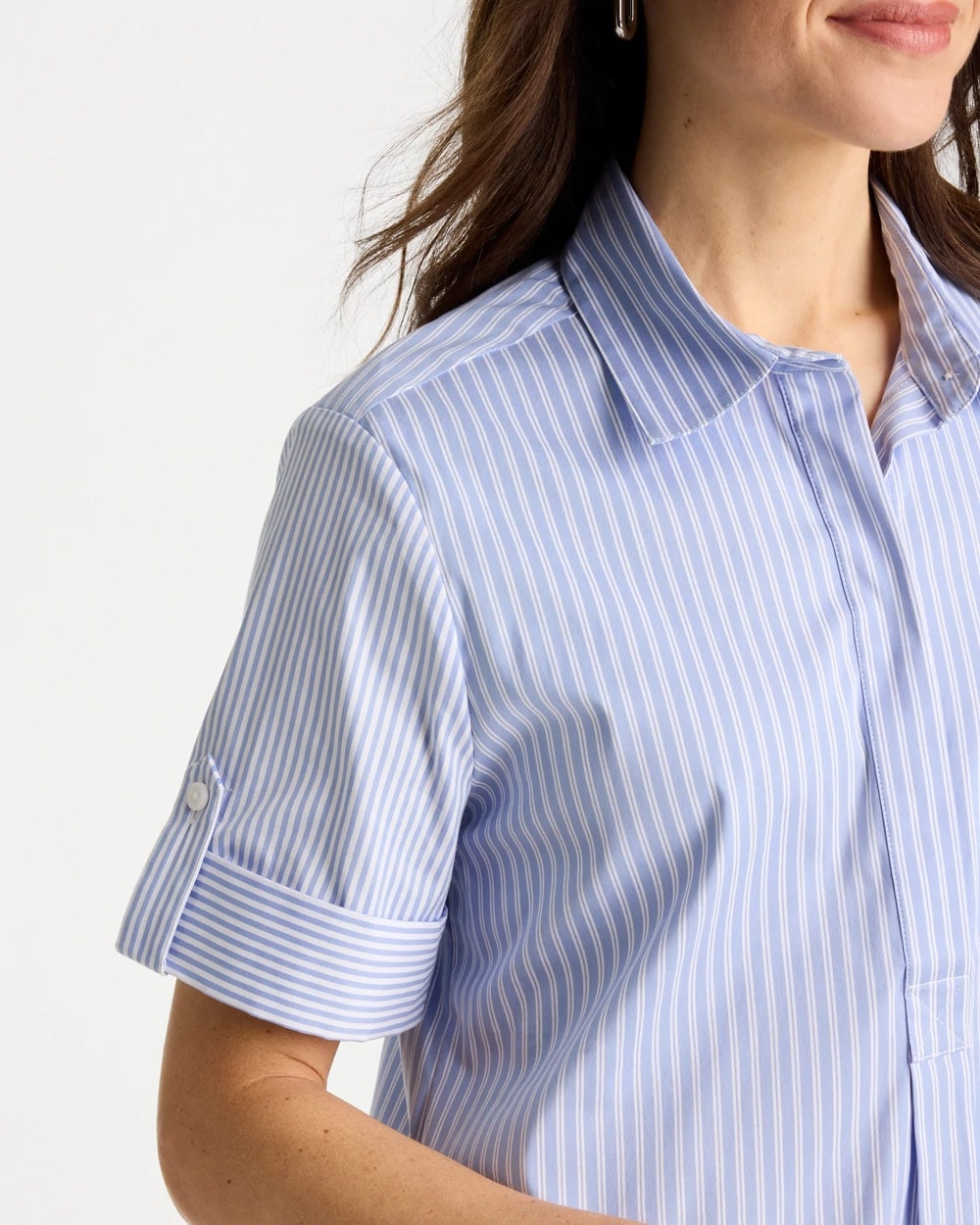 Chico's Outlet Blue Orchid Popover Striped Tiered Poplin Dress