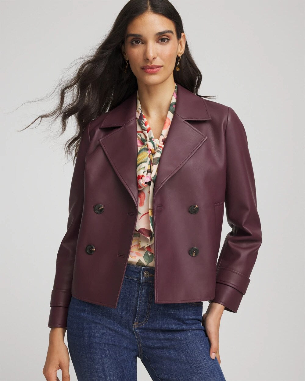 Chico's On Sale Blackened Burgundy Faux Leather Trench Coat