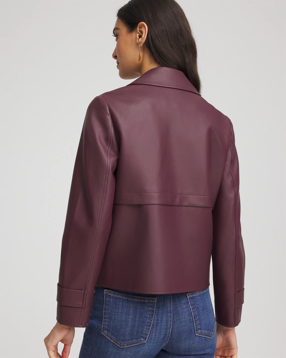 Chico's On Sale Blackened Burgundy Faux Leather Trench Coat