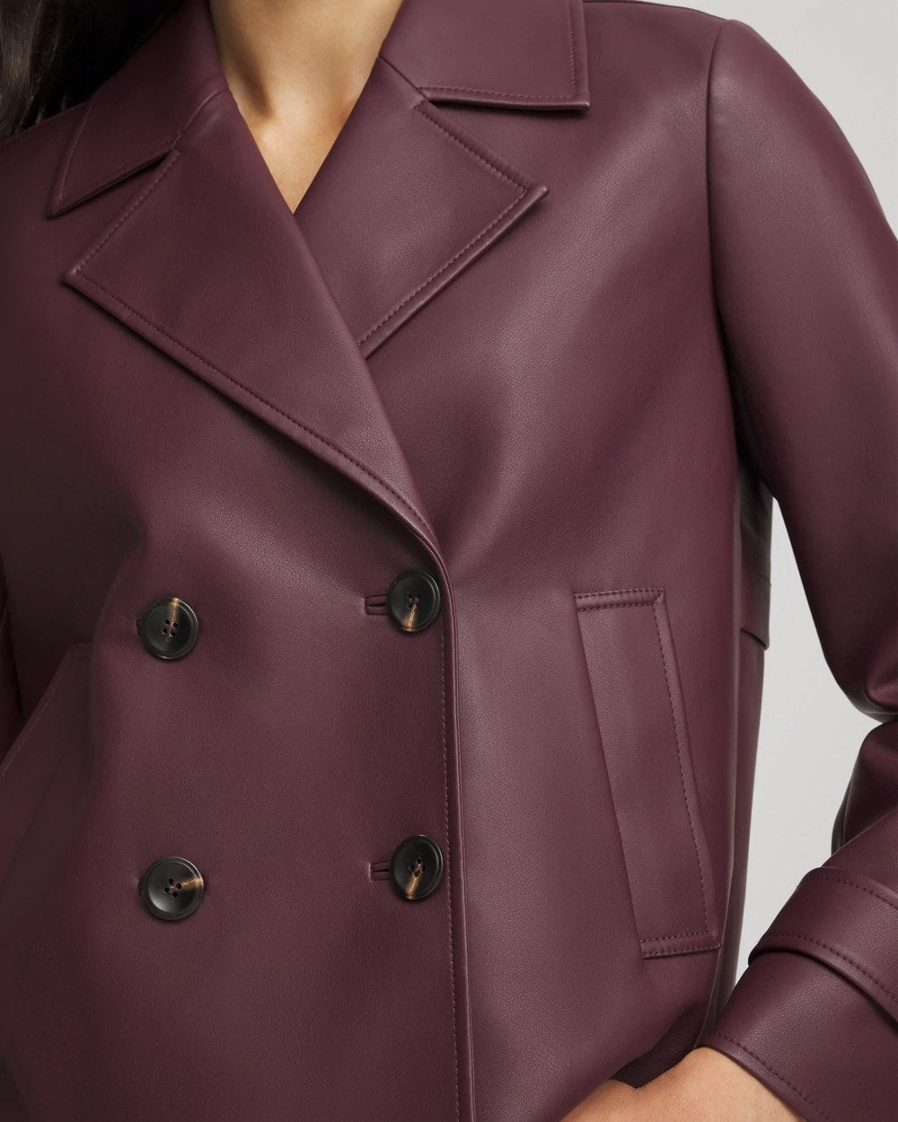 Chico's On Sale Blackened Burgundy Faux Leather Trench Coat