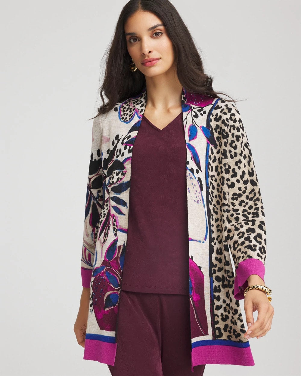 Chico's For Sale Blackened Burgundy Travelers™ Collection Artisanal Cardigan