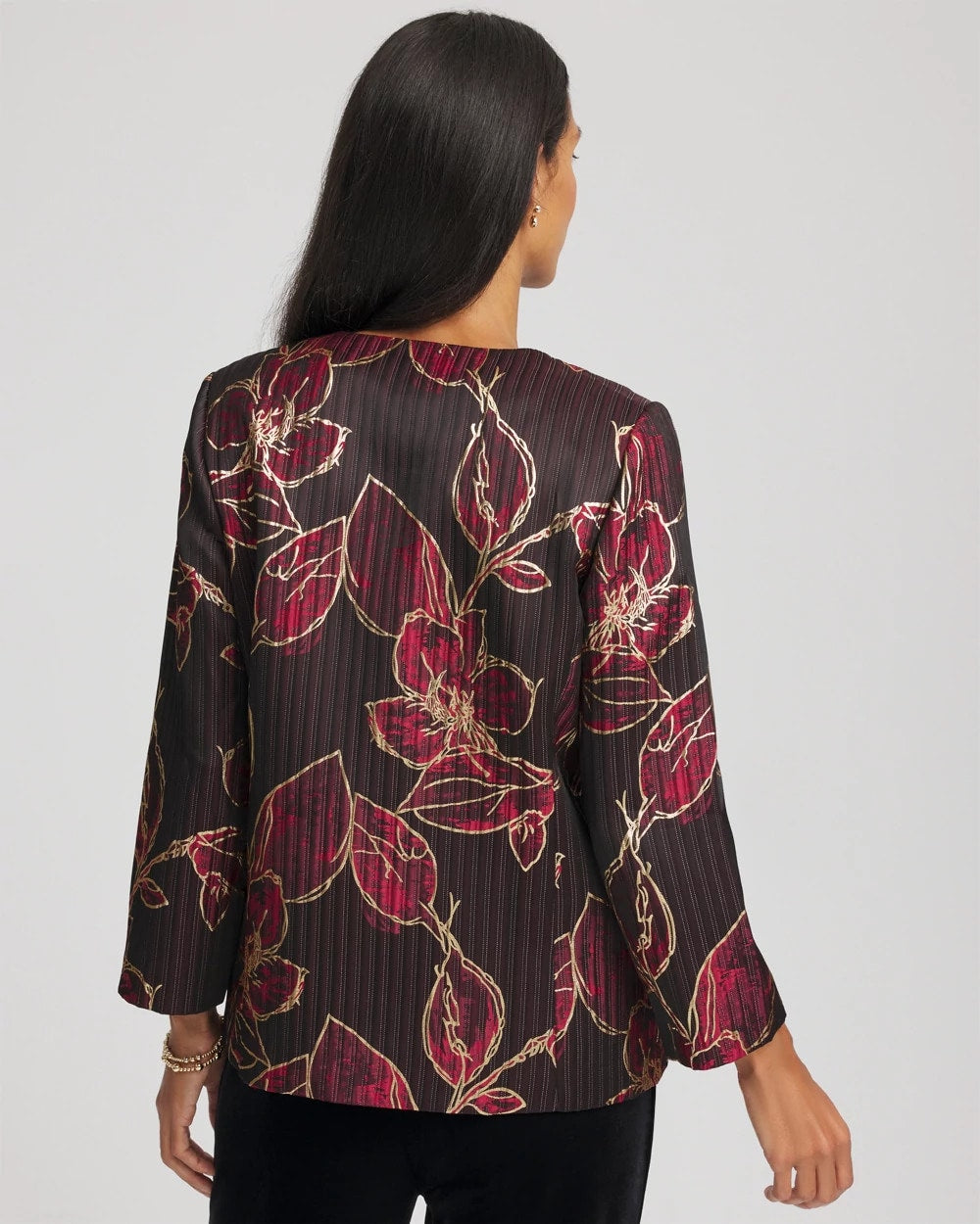 Chico's Online Red Travelers™ Collection Jacquard Foiled Floral Jacket
