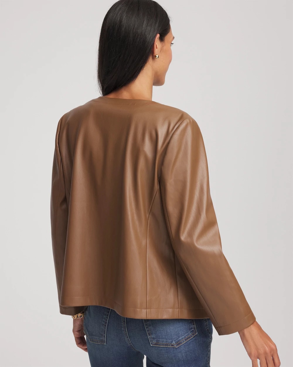 Chico's Discount Chocolate Truffle Floral Cutwork Faux Leather Jacket