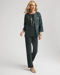 Chico's Sale Darkest Spruce Travelers™ Collection Faux Leather Floral Jacket