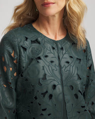 Chico's Sale Darkest Spruce Travelers™ Collection Faux Leather Floral Jacket
