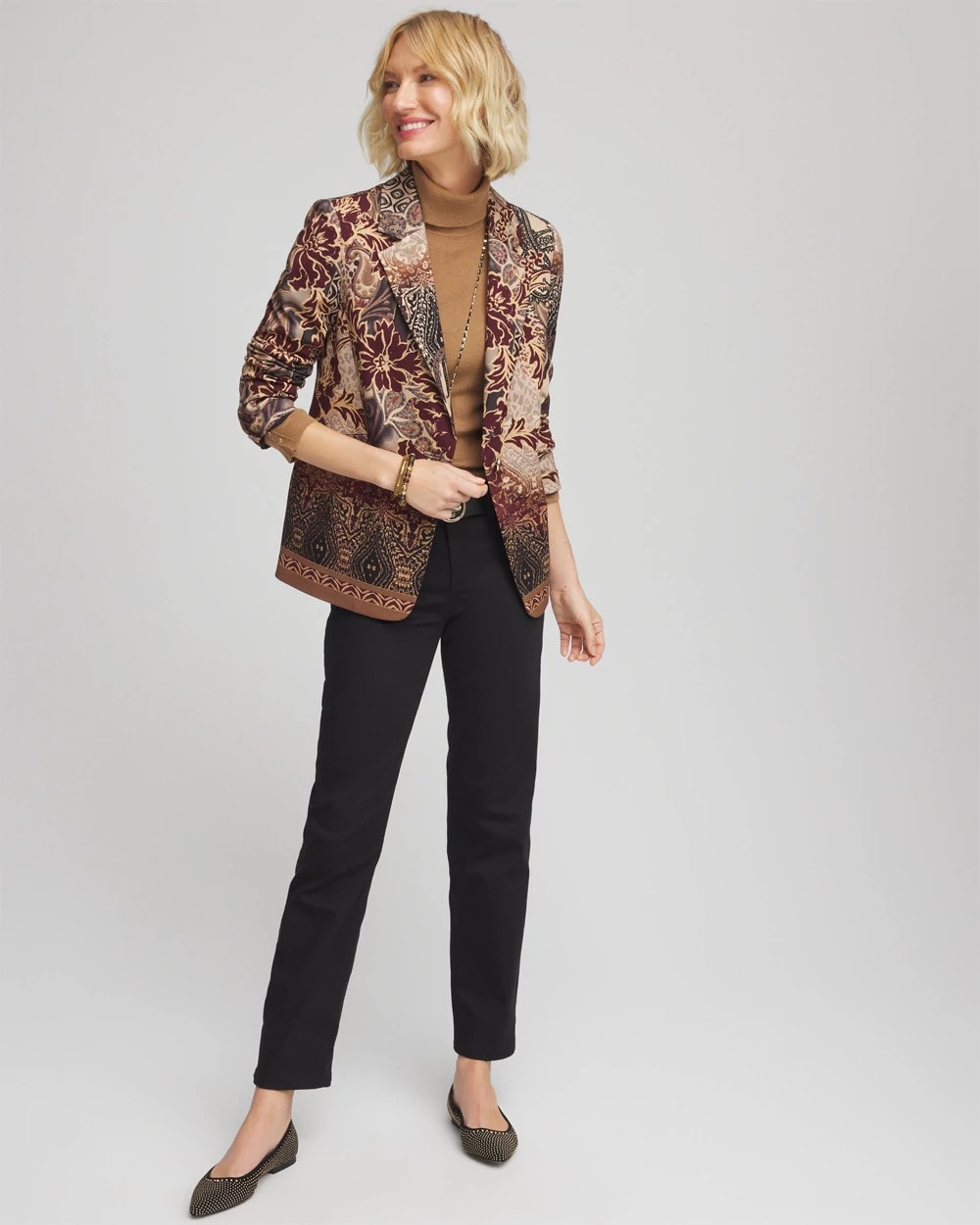 Chico's On Sale Graphite Gray Artisanal Print Ponte Blazer