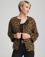 Chico's For Sale Camel Fuzzy Collarless Animal Print Jacket