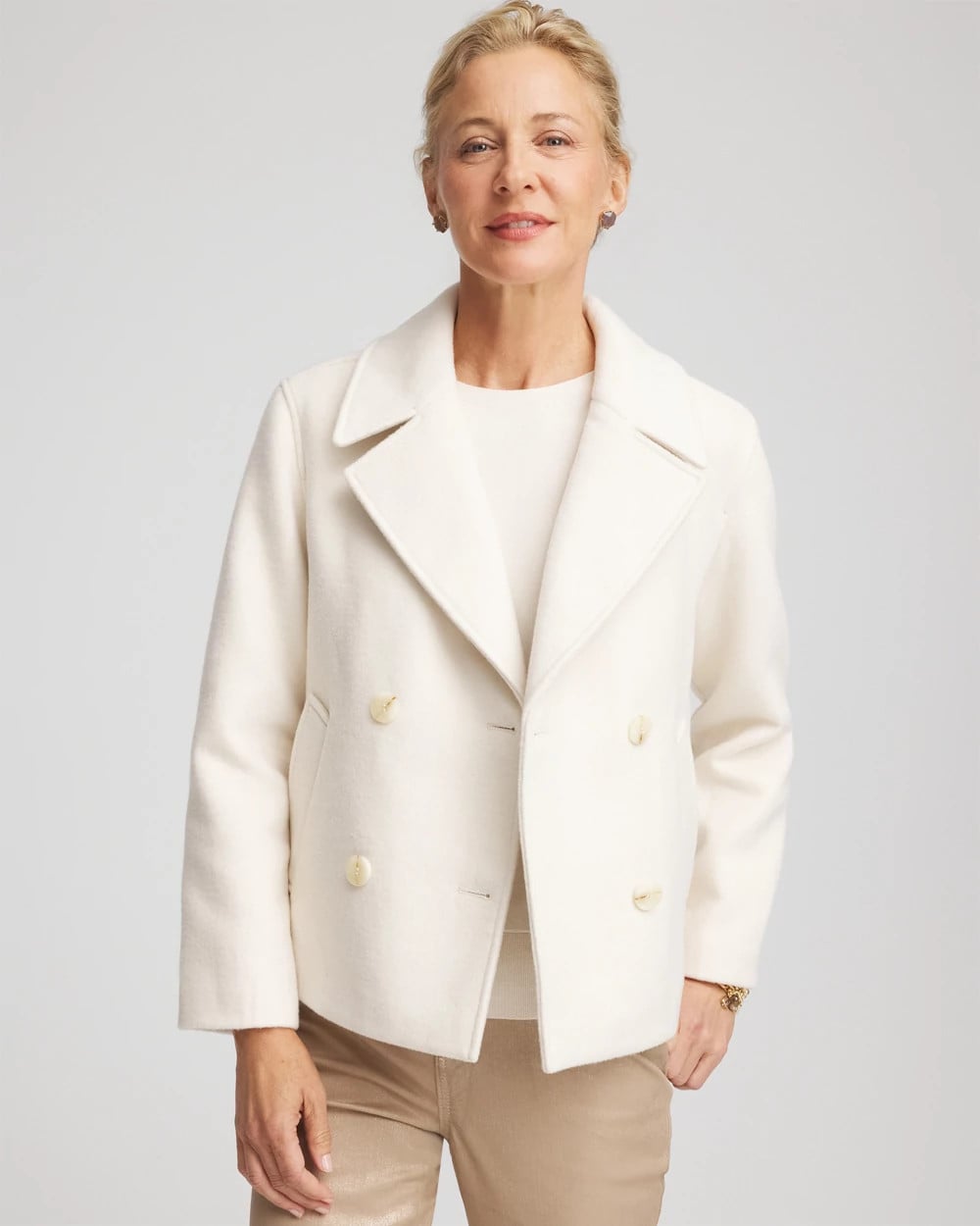 Chico's Discount English Cream Wool Peacoat
