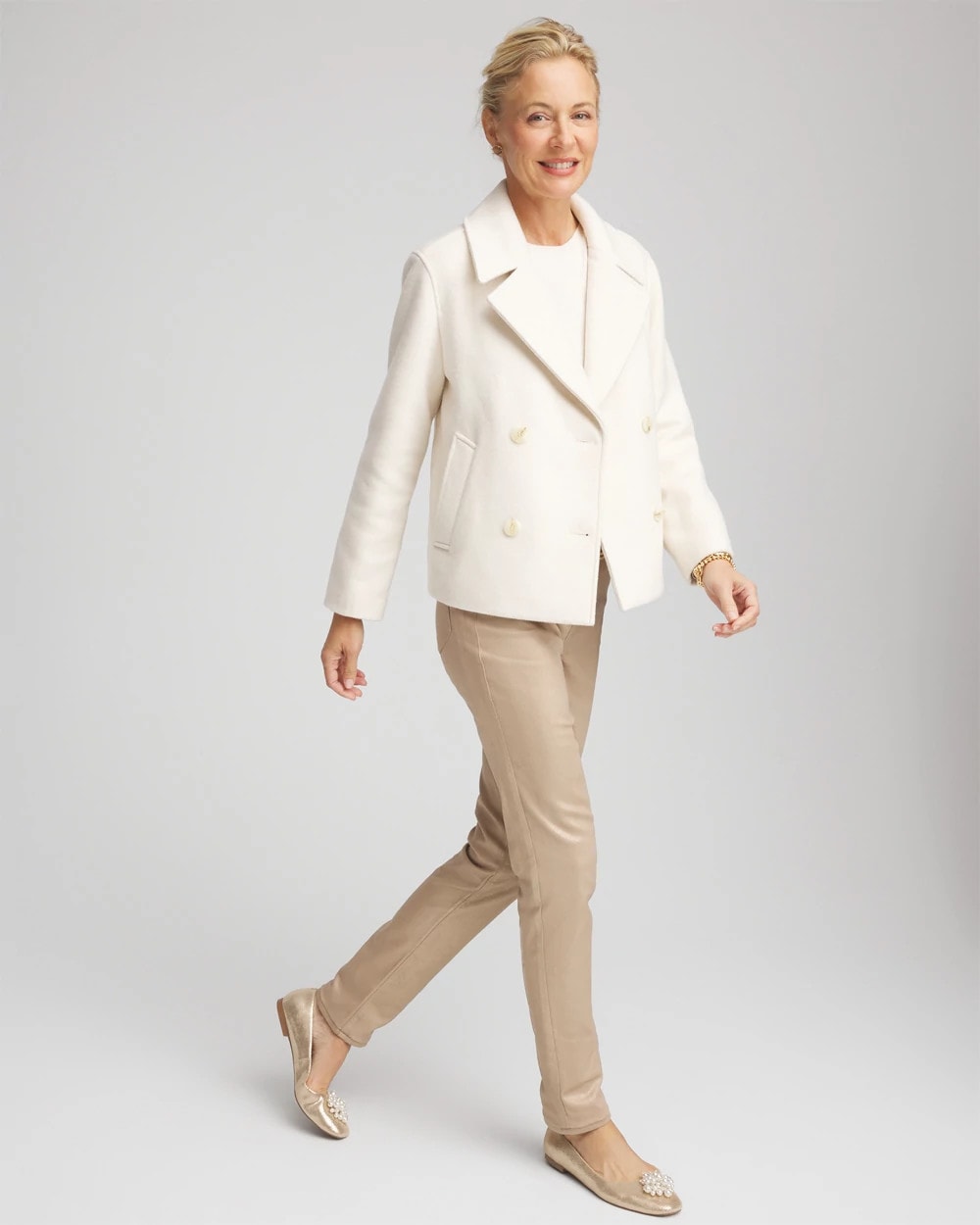 Chico's Discount English Cream Wool Peacoat