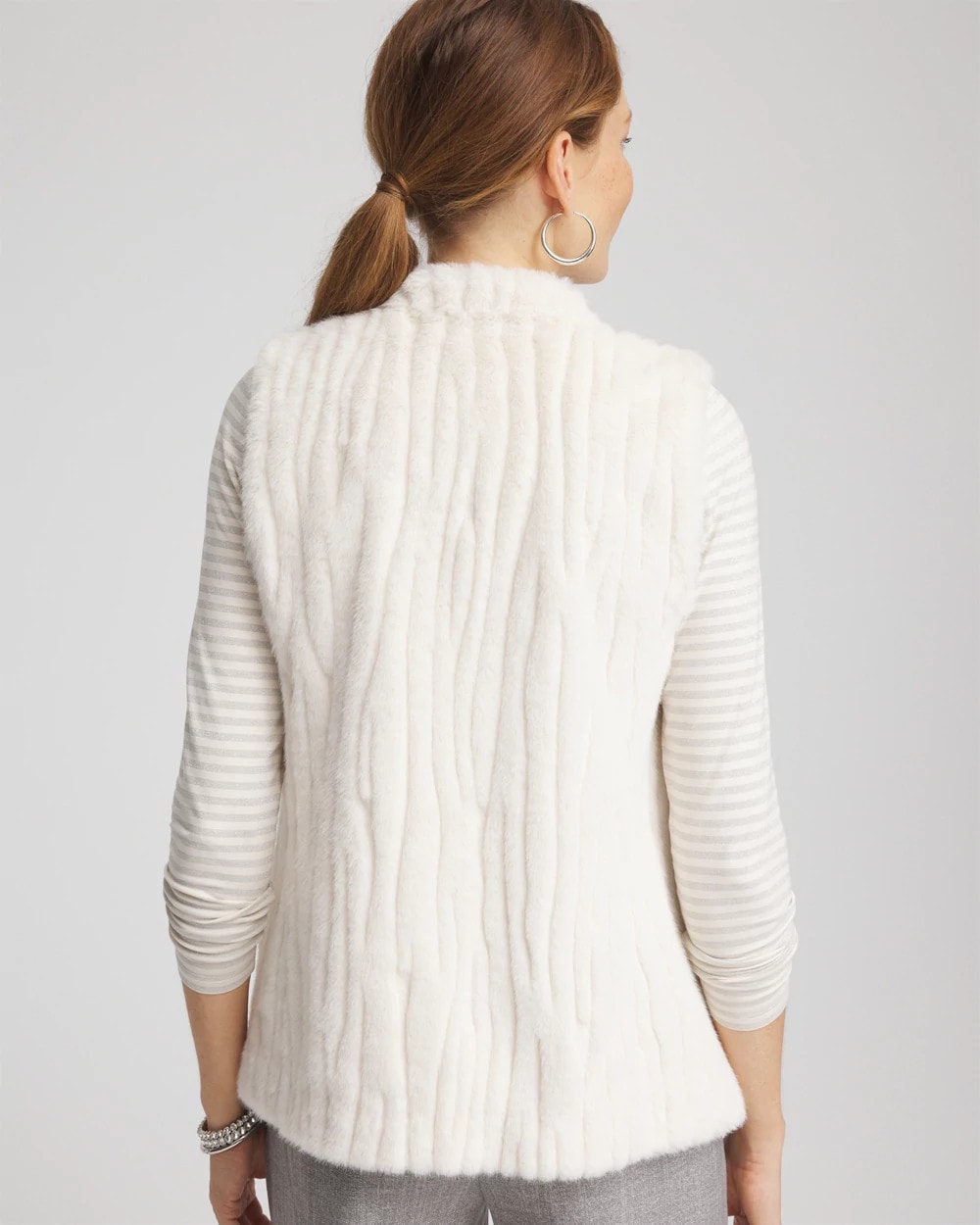 Chico's Outlet English Cream Elongated Faux Fur Vest