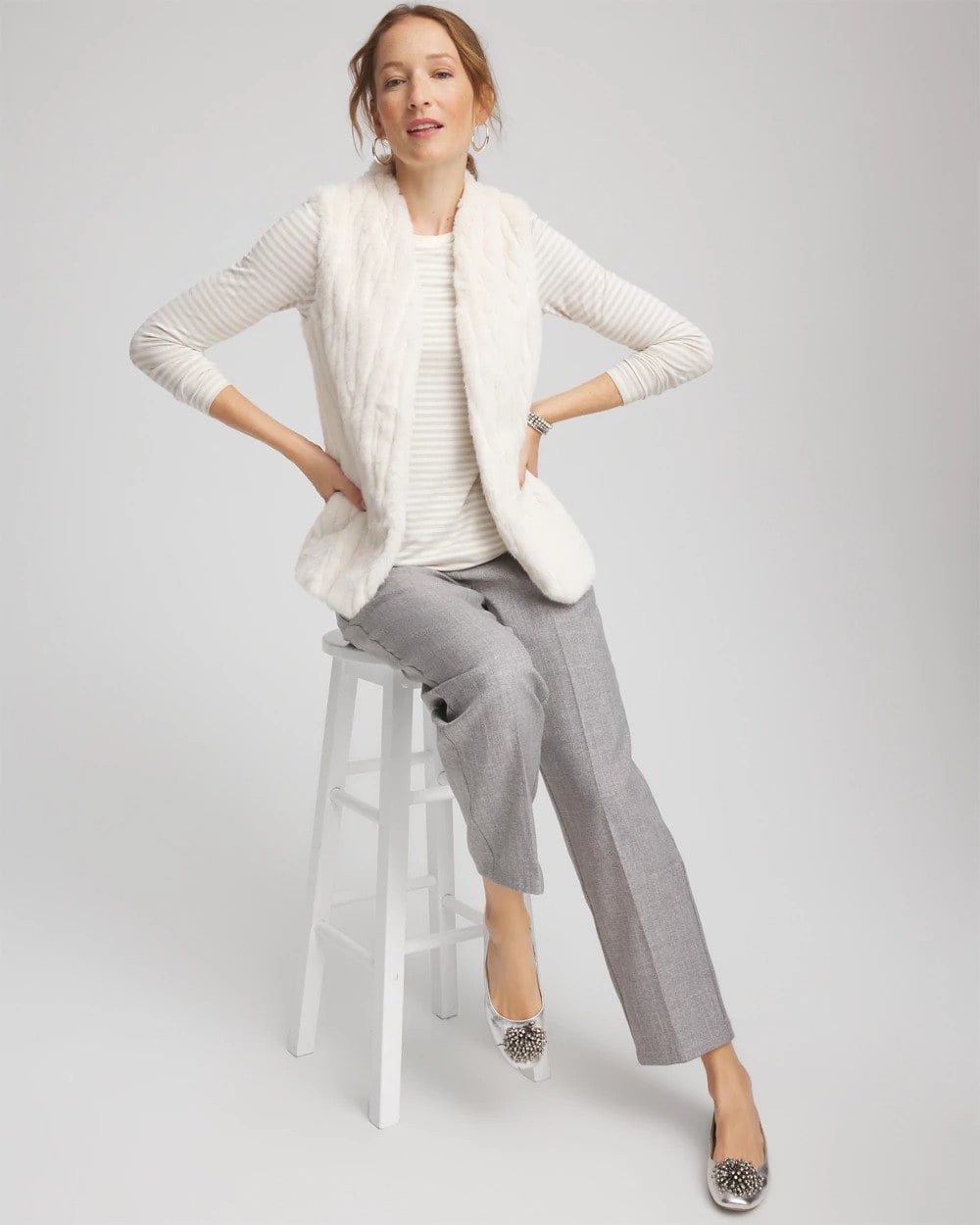 Chico's Outlet English Cream Elongated Faux Fur Vest
