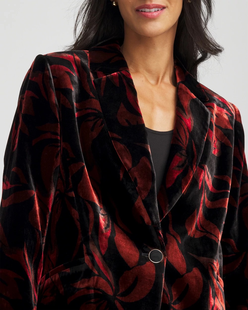 Chico's On Sale Black Velvet Printed Blazer