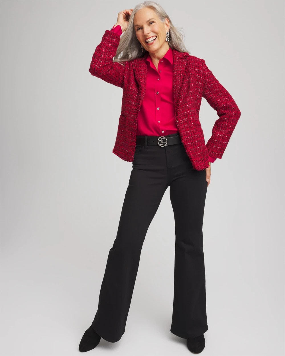 Chico's Online Red Red Tweed Sequins Blazer