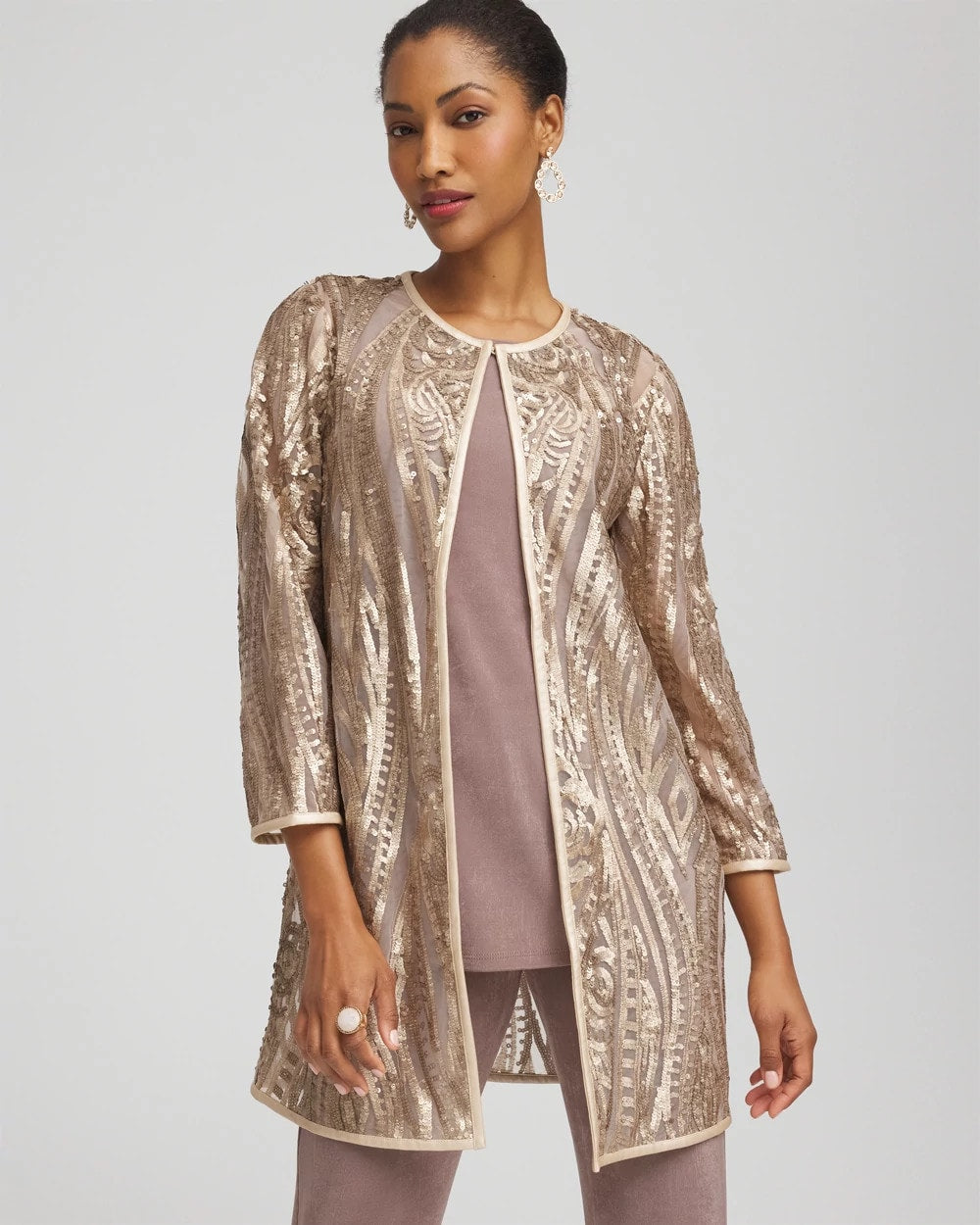 Chico's Discount Champagne Travelers™ Collection Champagne Sequins Jacket