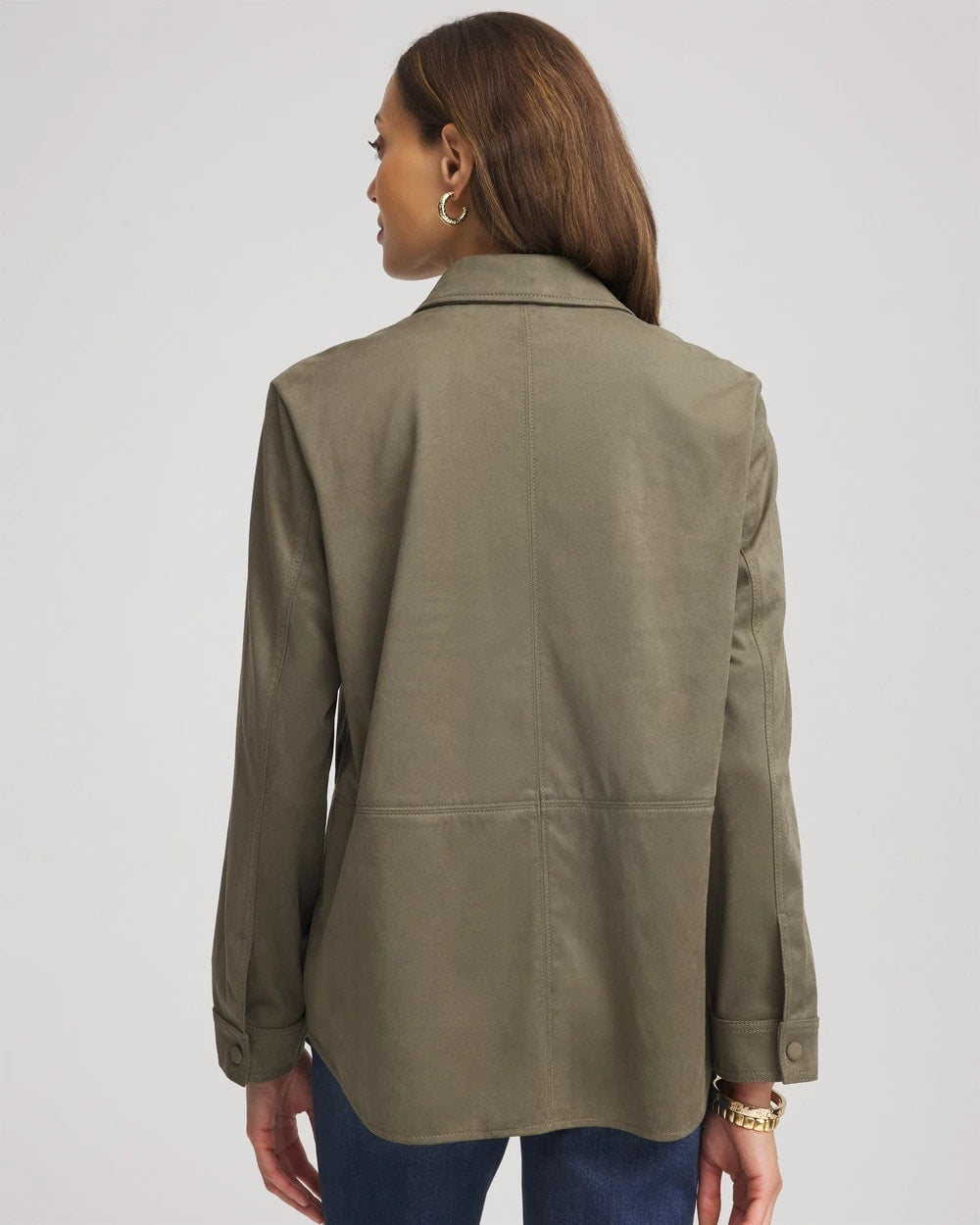 Chico's Outlet Nettle Leaf Suede Collared Long-Sleeved Shacket