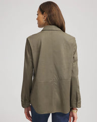 Chico's Outlet Nettle Leaf Suede Collared Long-Sleeved Shacket