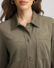 Chico's Outlet Nettle Leaf Suede Collared Long-Sleeved Shacket