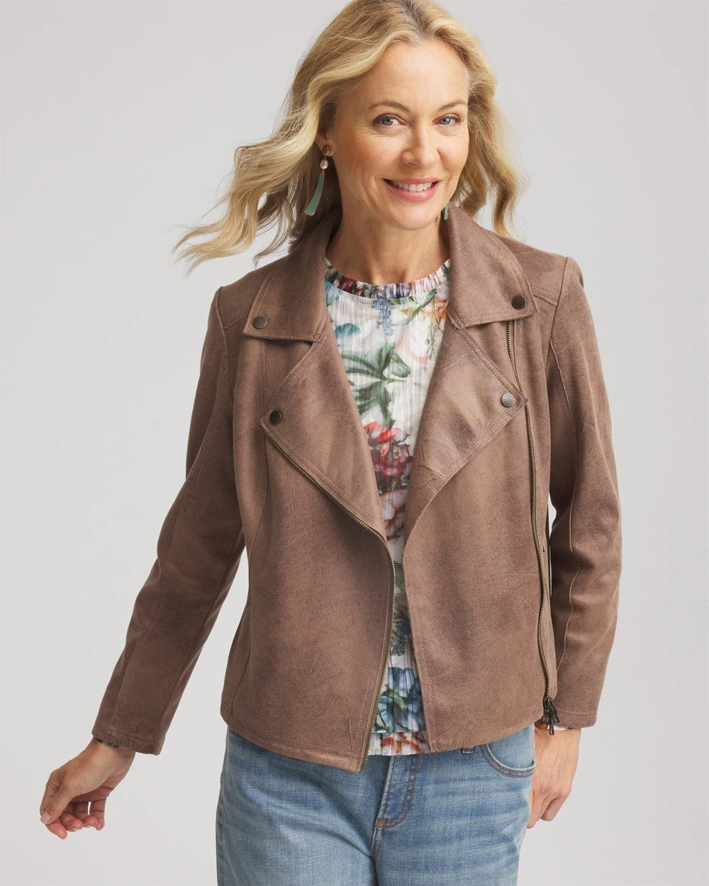 Chico's On Sale Dried Mushroom Suede Moto Jacket