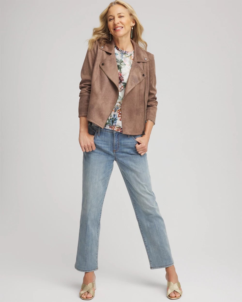 Chico's On Sale Dried Mushroom Suede Moto Jacket