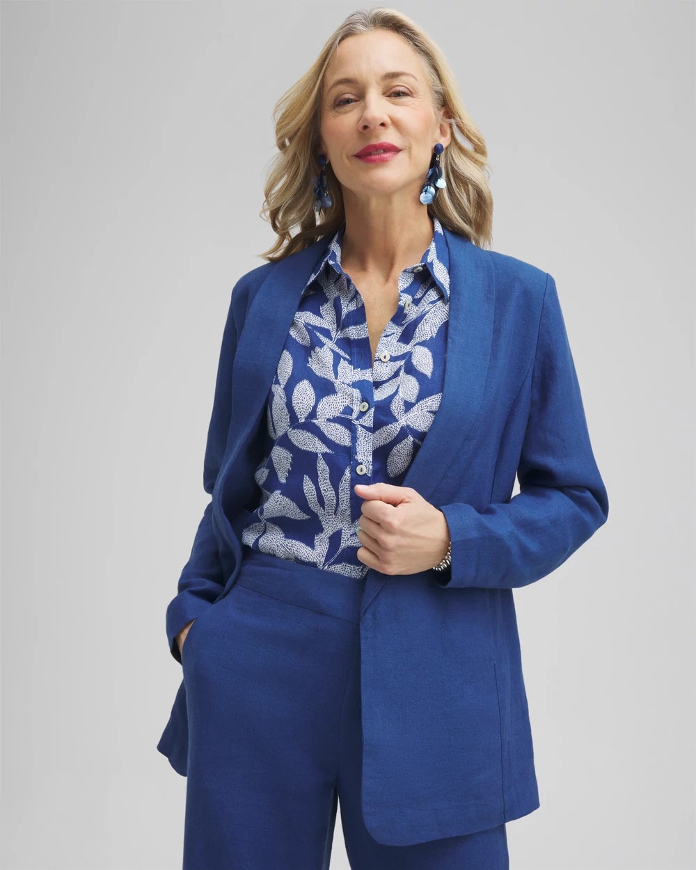 Chico's Discount Naval Indigo Linen Blazer