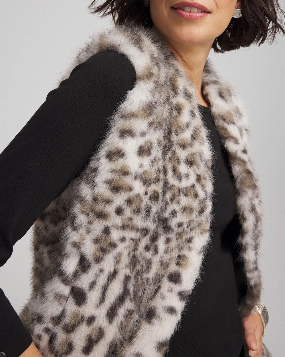Chico's Online Cream Snow Leopard Faux Fur Vest