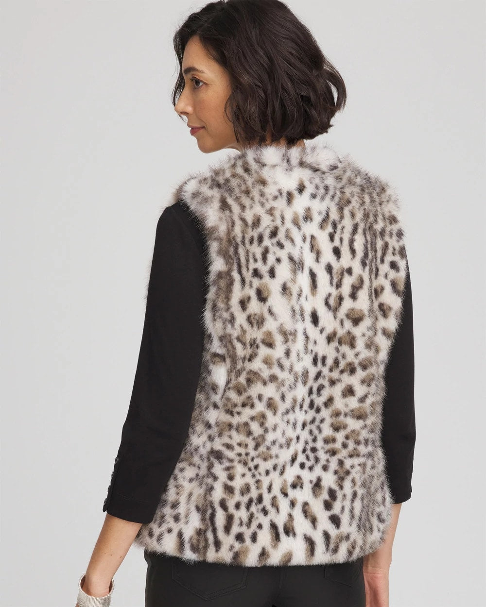 Chico's Online Cream Snow Leopard Faux Fur Vest