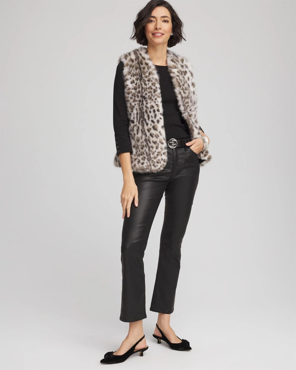 Chico's Online Cream Snow Leopard Faux Fur Vest