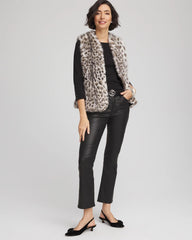 Chico's Online Cream Snow Leopard Faux Fur Vest