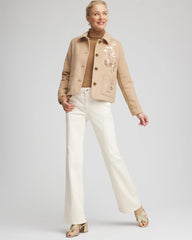 Chico's Discount Light Taupe Heather Embroidered Wool Chore Jacket
