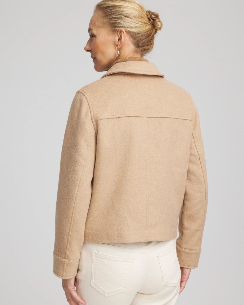 Chico's Discount Light Taupe Heather Embroidered Wool Chore Jacket