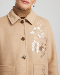 Chico's Discount Light Taupe Heather Embroidered Wool Chore Jacket