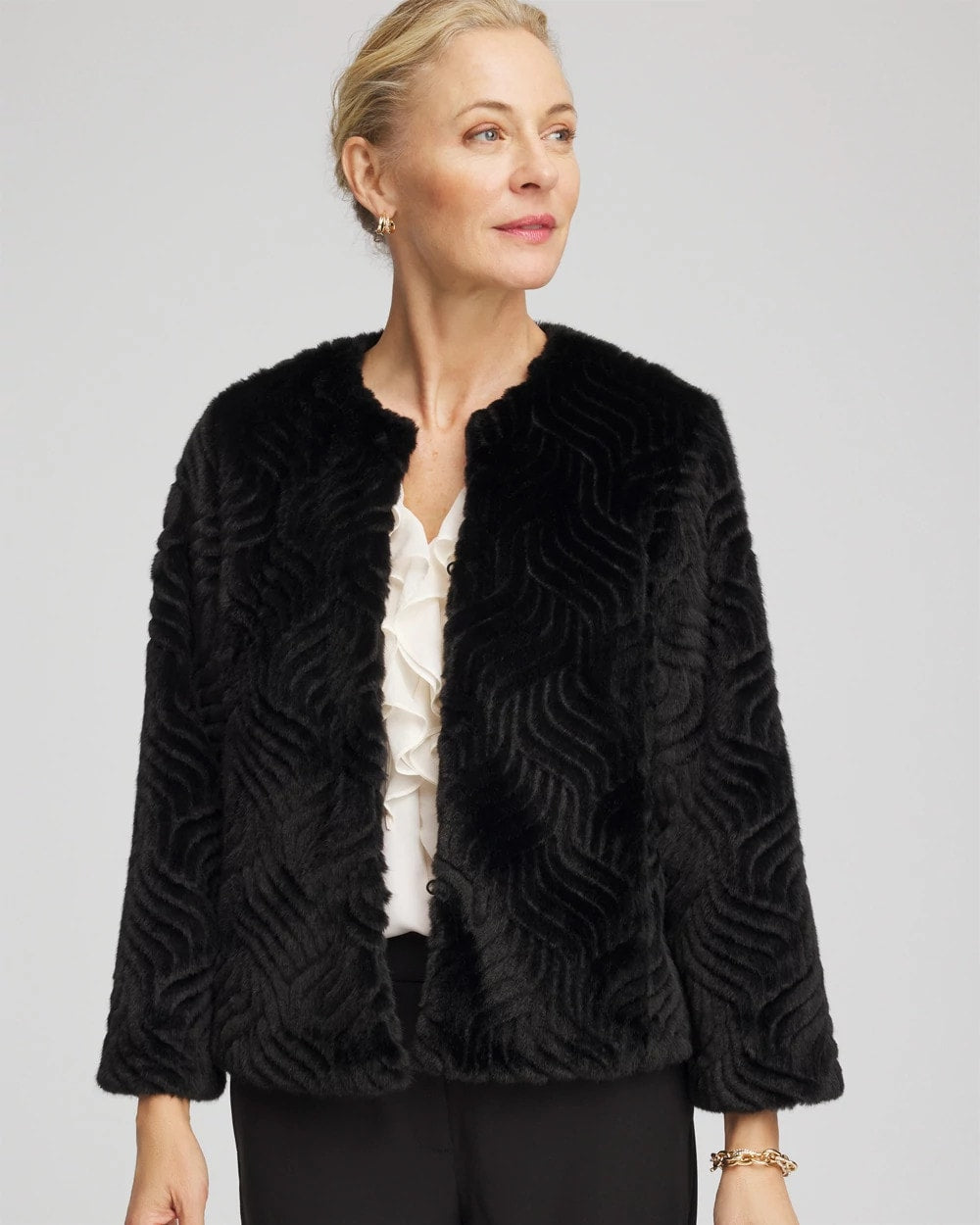 Chico's Sale Black Pattern Fur Jacket