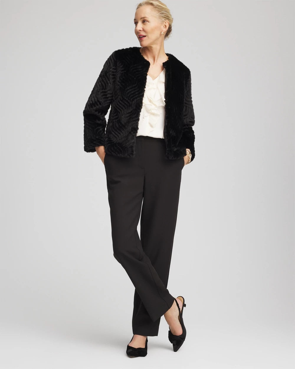 Chico's Sale Black Pattern Fur Jacket
