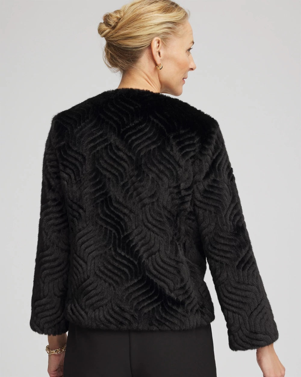 Chico's Sale Black Pattern Fur Jacket