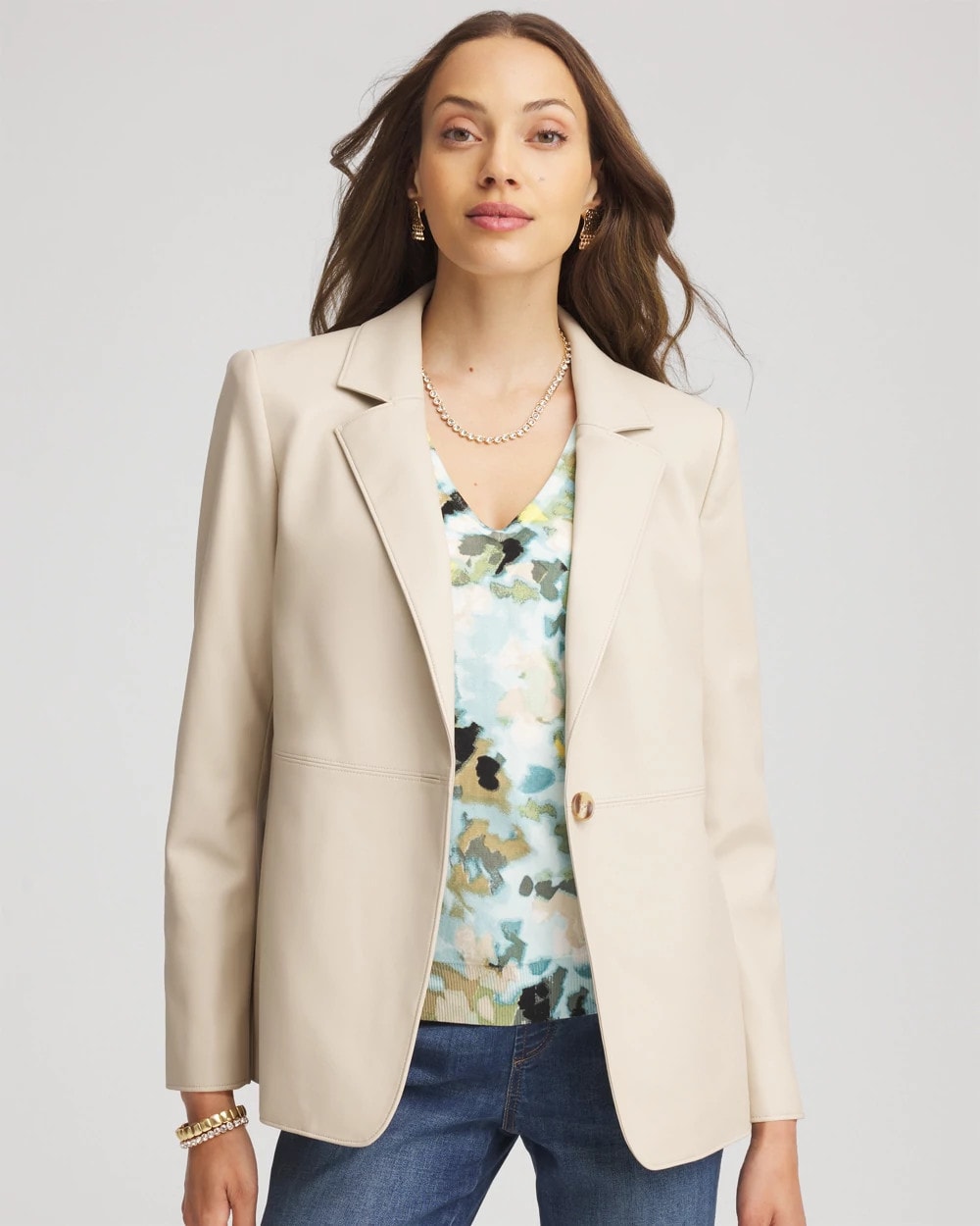 Chico's Outlet Ivory Wheat Faux Leather Blazer
