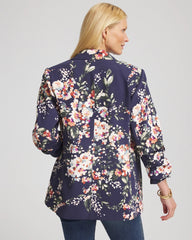 Chico's On Sale Passport Blue Floral Ruched Sleeve Blazer