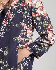 Chico's On Sale Passport Blue Floral Ruched Sleeve Blazer