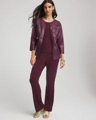 Chico's For Sale Blackened Burgundy Travelers™ Collection Faux Leather Embroidered Jacket